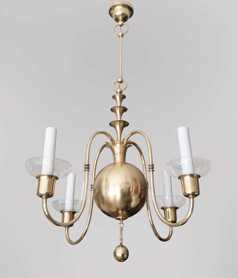 Swedish Art Deco brass chandelier Elis Bergh for C. G. Hallberg, Stockholm. In Excellent Condition In New York, NY