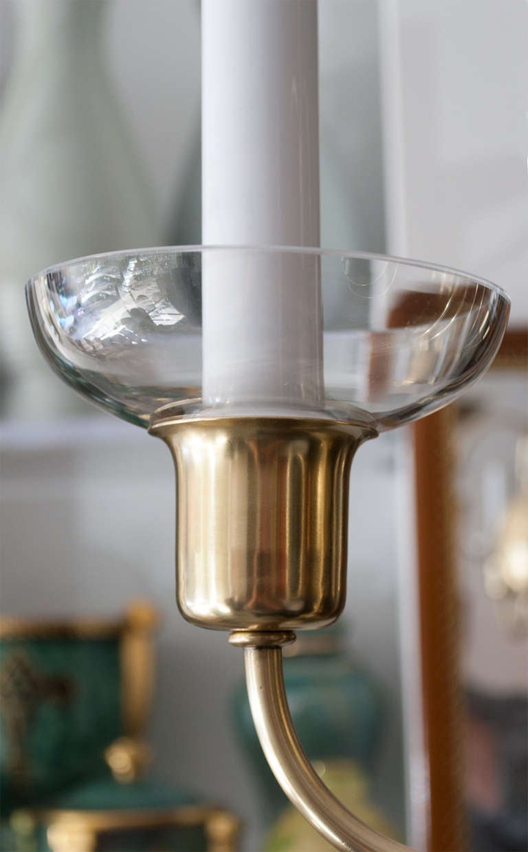 Glass Swedish Art Deco brass chandelier Elis Bergh for C. G. Hallberg, Stockholm.