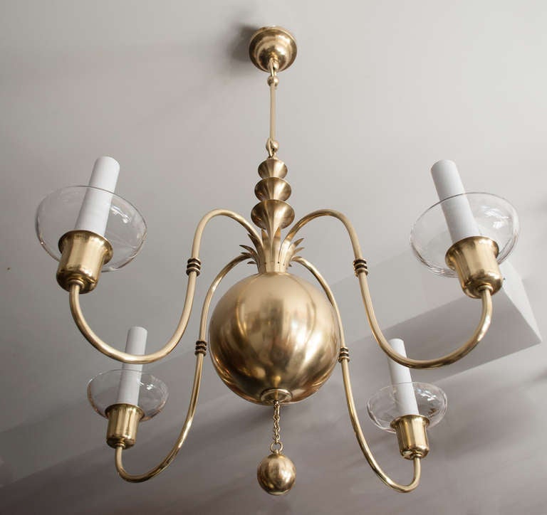 Swedish Art Deco brass chandelier Elis Bergh for C. G. Hallberg, Stockholm. 1