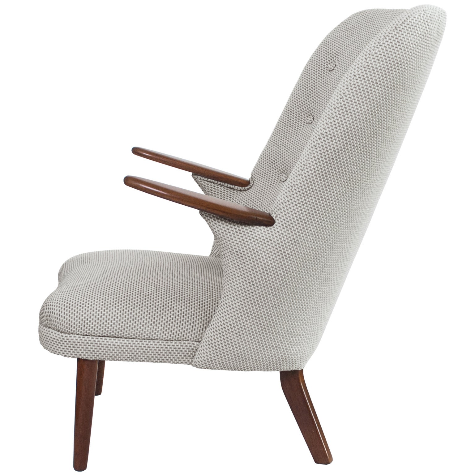 Scandinavian Modern High-Back Armchair with 16 Buttons