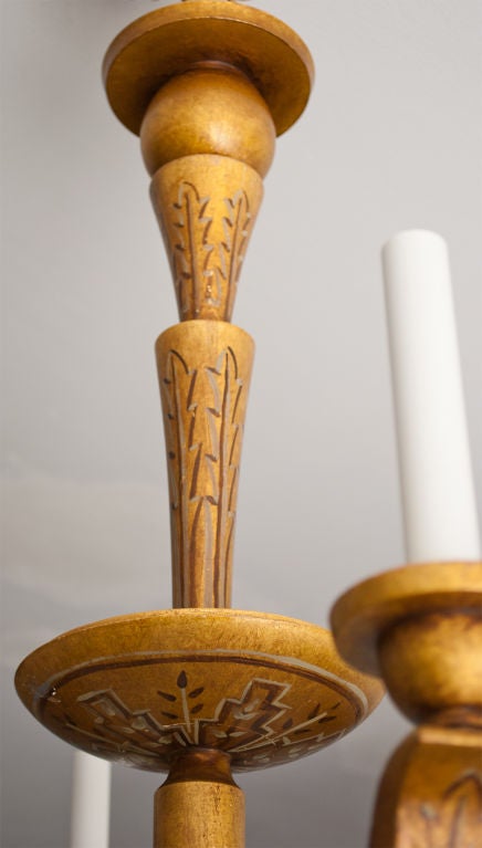 Swedish Art Deco Gold Wood Trompe L'oeil Six-Arm Chandelier 3
