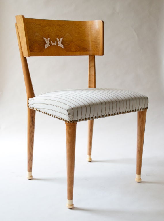 8 Swedish Art Deco Klismos dining chairs griffin inlays in bone 3