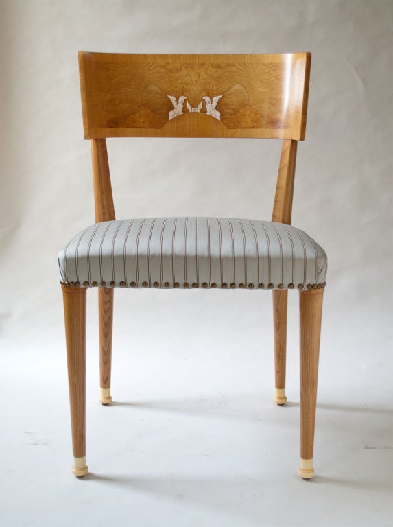 20th Century 8 Swedish Art Deco Klismos dining chairs griffin inlays in bone