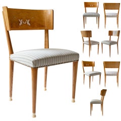 8 Swedish Art Deco Klismos dining chairs griffin inlays in bone