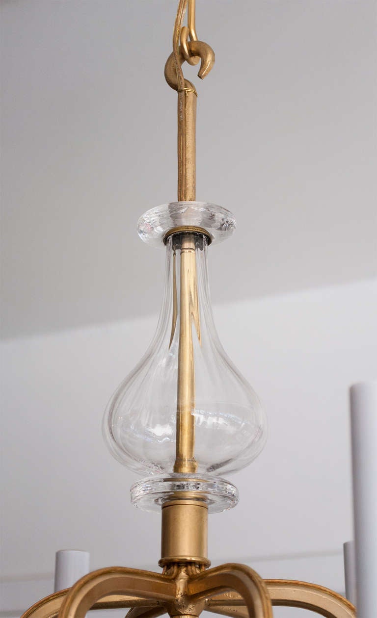 Gilt Erik Hoglund gilded wrought iron 6-arm chandelier electrified.