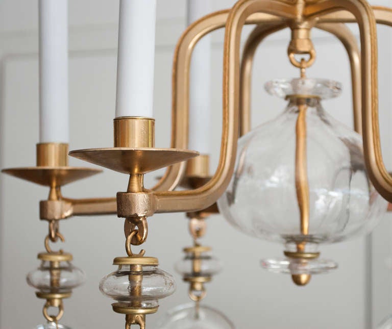 Erik Hoglund gilded wrought iron 6-arm chandelier electrified. In Excellent Condition In New York, NY