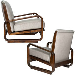 Pair of Swedish Art Deco Modernist Lounge Chairs by Erik Chambert
