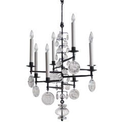 Vintage Rare Erik Hoglund electrified 8-arm iron, crystal chandelier.