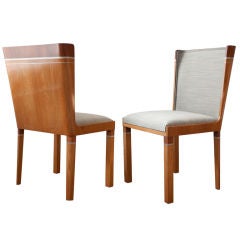 Pair Carl Bergsten dining chairs Swedish Art Deco with pewter.