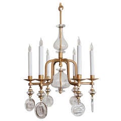Vintage Erik Hoglund gilded wrought iron 6-arm chandelier electrified.