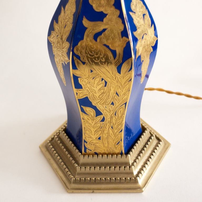 German Art Deco Rosenthal porcelain and bronze table / desk lamp.