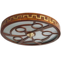 Rare Swedish Art Deco gilt wood and glass flush mount fixture.