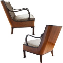 Elegant Pair Of Swedish Art Deco Armchairs By Erik Chambert.