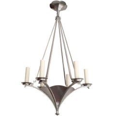 Vintage Graceful Swedish Art Deco pewter 6-arm chandelier.