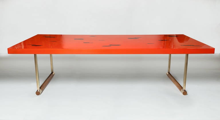 Japanese Mid-Century Modern Coffee Table in Negoro Lacquer Technique In Excellent Condition In New York, NY