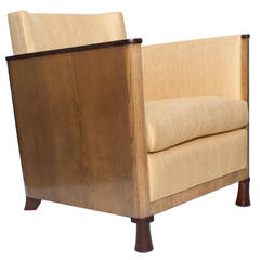Scandinavian Modern Swedish Art Deco Lounge Chair with Veneered Sides and Back
