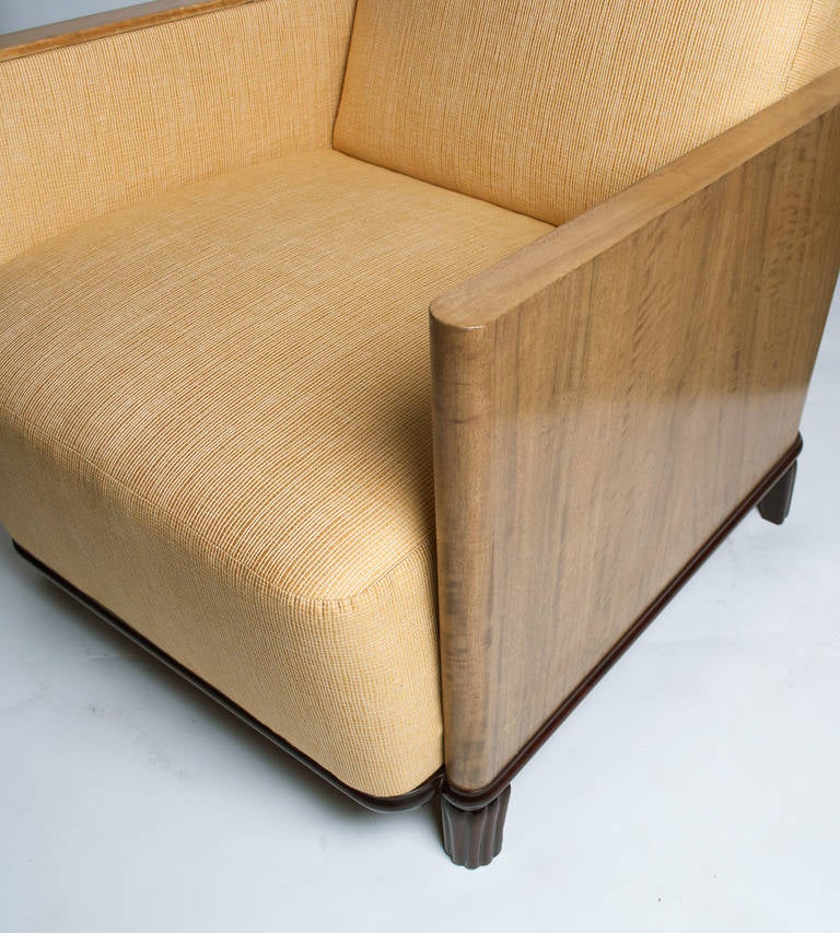 Upholstery Scandinavian Modern Art Deco Lounge Chair with Elmwood and Mahogany