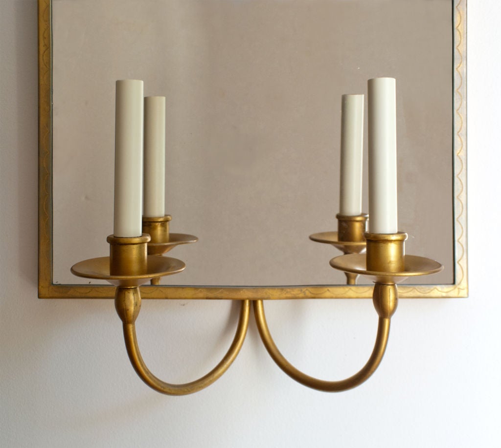 Rare pair of Swedish Art Deco Gustav Bergstrom  mirror sconces. 1