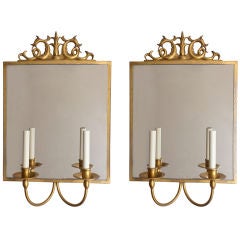 Rare pair of Swedish Art Deco Gustav Bergstrom  mirror sconces.