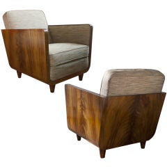 Luxurious pair of Swedish Art Deco armchairs in flame mahogany