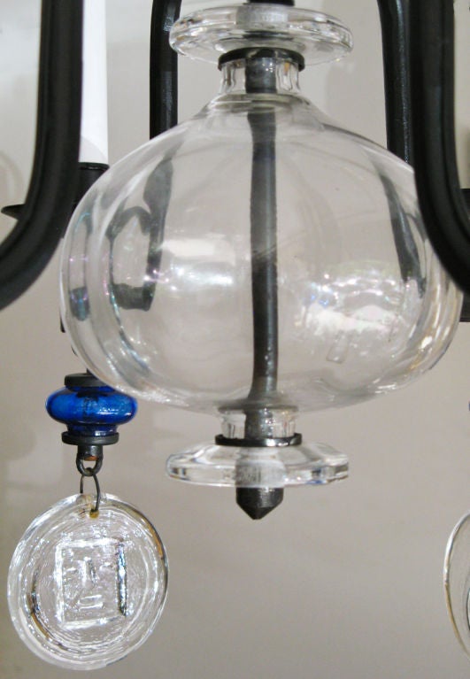 Wrought Iron Erik Hoglund 6-arm chandelier, electrified, wrought iron frame.