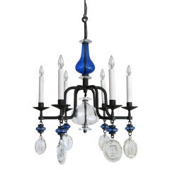 Erik Hoglund 6-arm chandelier, electrified, wrought iron frame.