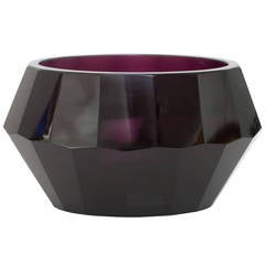 Faceted Amethyst Oval-Shaped Bowl Attributed to Moser & Sohne, Austria