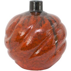 Swedish Art Deco Glazed Ceramic Vase in Orange and Black by Upsala Ekeby