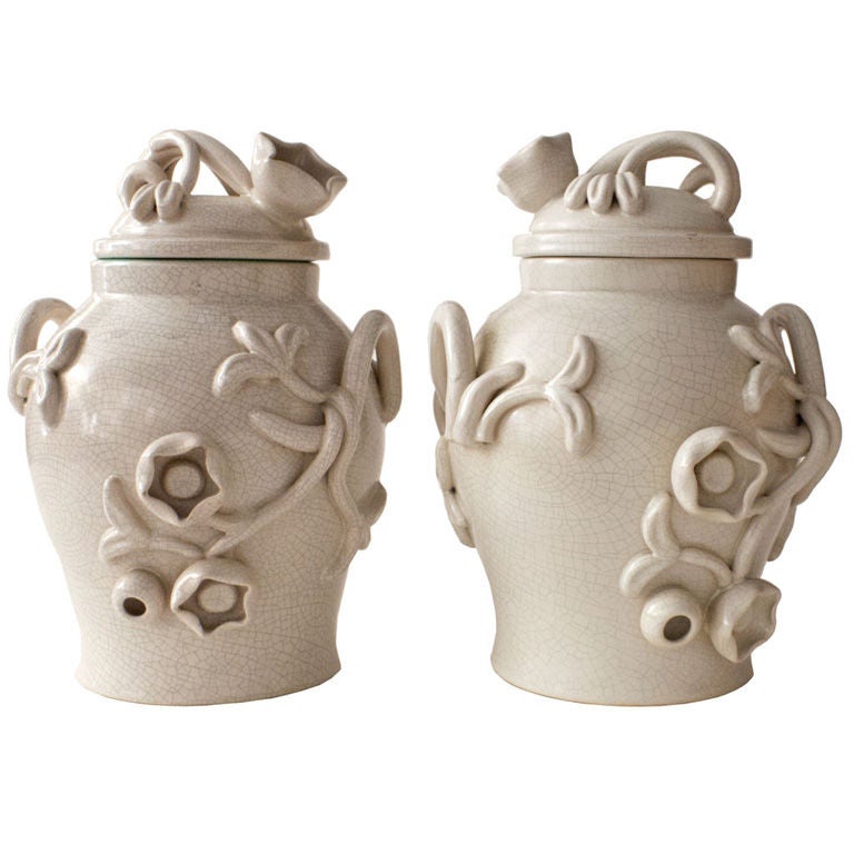 Pair of Swedish Art Deco covered urns by Eva Jancke Bjork