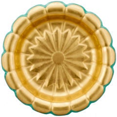 Large Swedish Art Deco Wilhelm Kage Ceramic Bowl Gold and Green