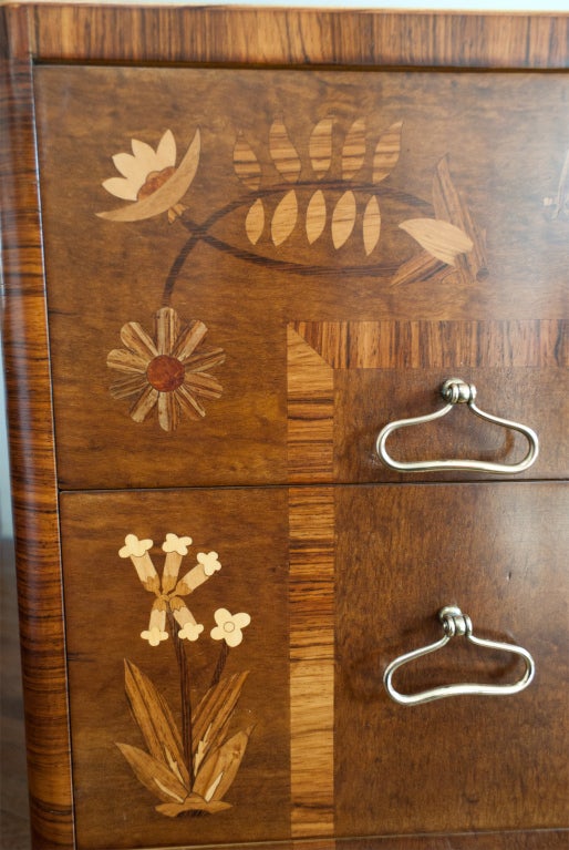 Elegant Swedish Art Deco chest of drawers with floral marquetry 5