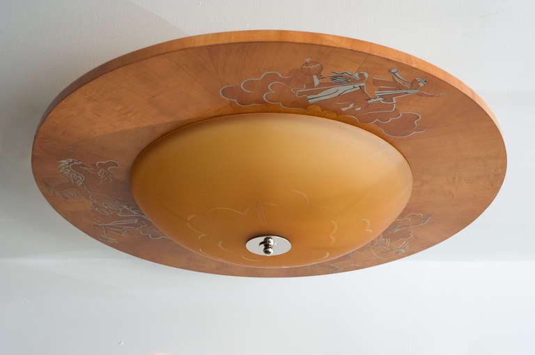 Swedish Art Deco flush mount fixture with pewter and marquetry Mjolby ...