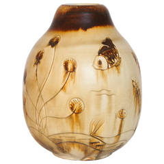 Large Scandinavian Modern vase with fish and plants by Gertrud Lonegren 1