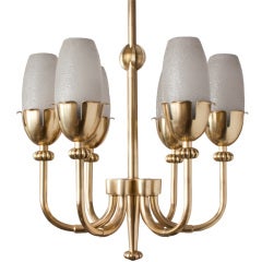 Beautifully detailed European mid-century brass 6-arm chandelier
