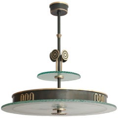 Bohlmarks, Swedish Art Deco chandelier patinated polished brass