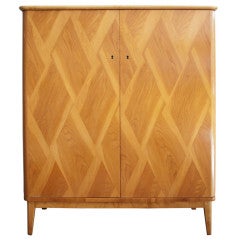 Swedish art deco 2 door cabinet in 'basket-weave" elm marquetry