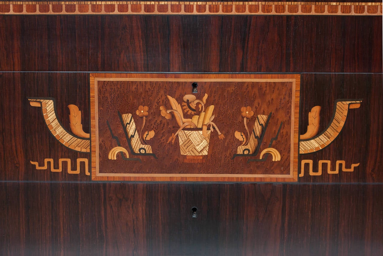 Marquetry Swedish Art Deco marquetry chest of drawers by Erik Chambert