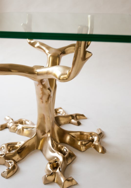 French Fabulous Pair of Side Tables of Cast Bronze in Tree Forms, 1970