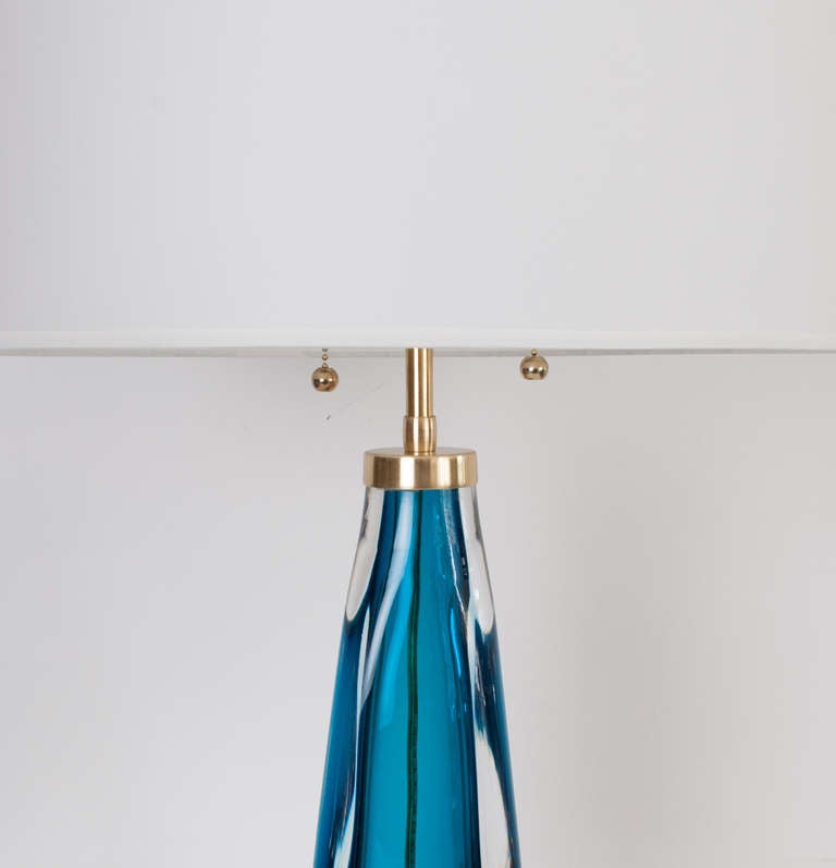 20th Century Swedish Mid-century Modern Table Lamp by Carl Fagerlund for Orrefors in Blue.