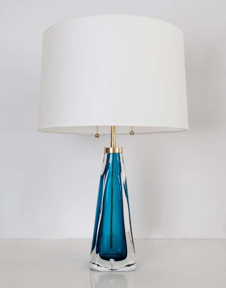 Mid-Century Modern Swedish Mid-century Modern Table Lamp by Carl Fagerlund for Orrefors in Blue.