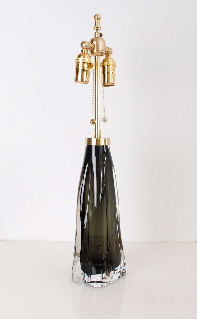 Swedish Mid-Century Modern Table Lamp by Carl Fagerlund for Orrefors Green In Excellent Condition In New York, NY