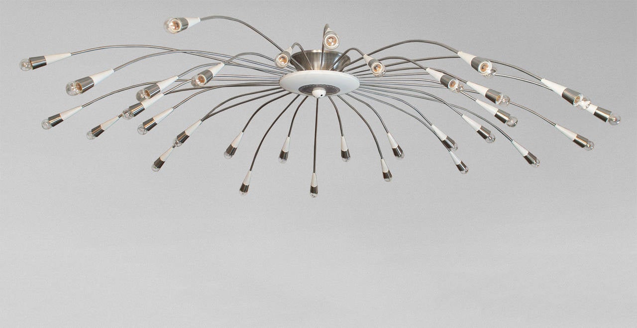 Mid-Century Modern Huge 32-Arm Mid-Century Polished and Lacquered Steel Chandelier