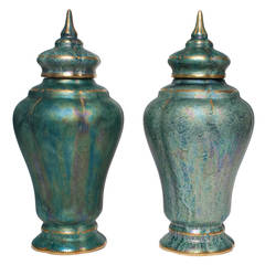 Pair of Swedish Art Deco Lidded Vases by Josef Ekberg, Gustavsberg