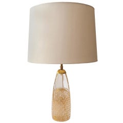 1960
s Clear Glass Table Lamp with 24k Gold Leaf "Pulegoso"