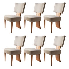 Set Of 6 Swedish Art Deco Dining Chairs In Elm Featuring 3 Legs.