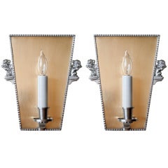 Pair of Swedish Art Deco Brass and Pewter Sconces C.G. Hallberg