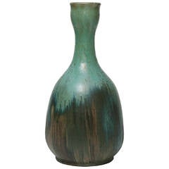 Swedish Art Deco ceramic vase with green and brown glazes from Bo Fajans.