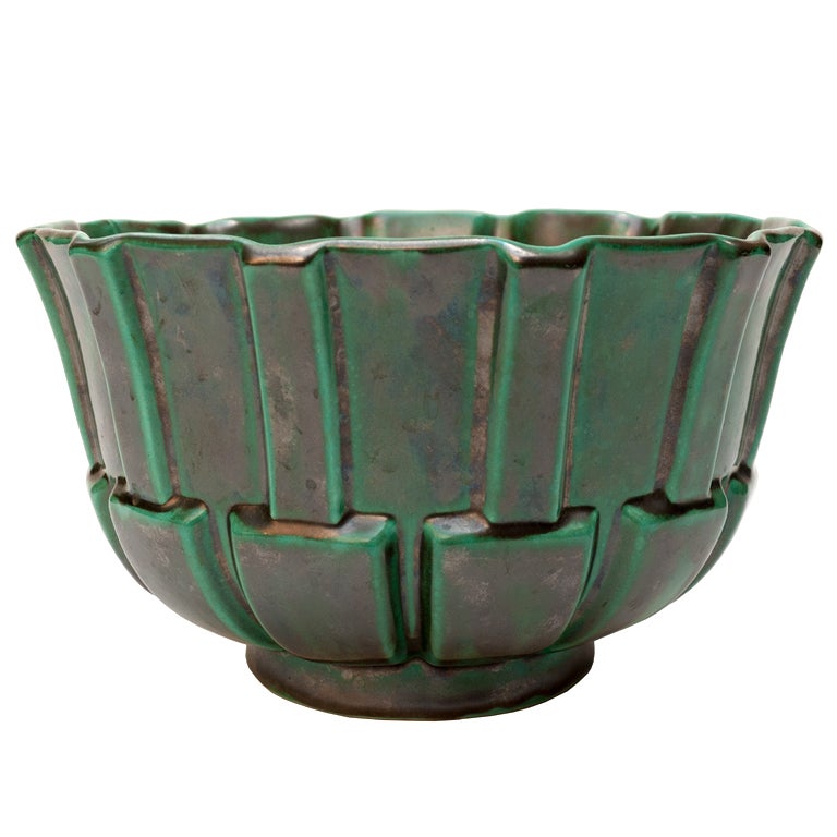 Swedish Art Deco glazed ceramic footed bowl by Upsala Ekeby