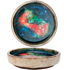 Large mid-century Swedish glazed ceramic studio charger bowl