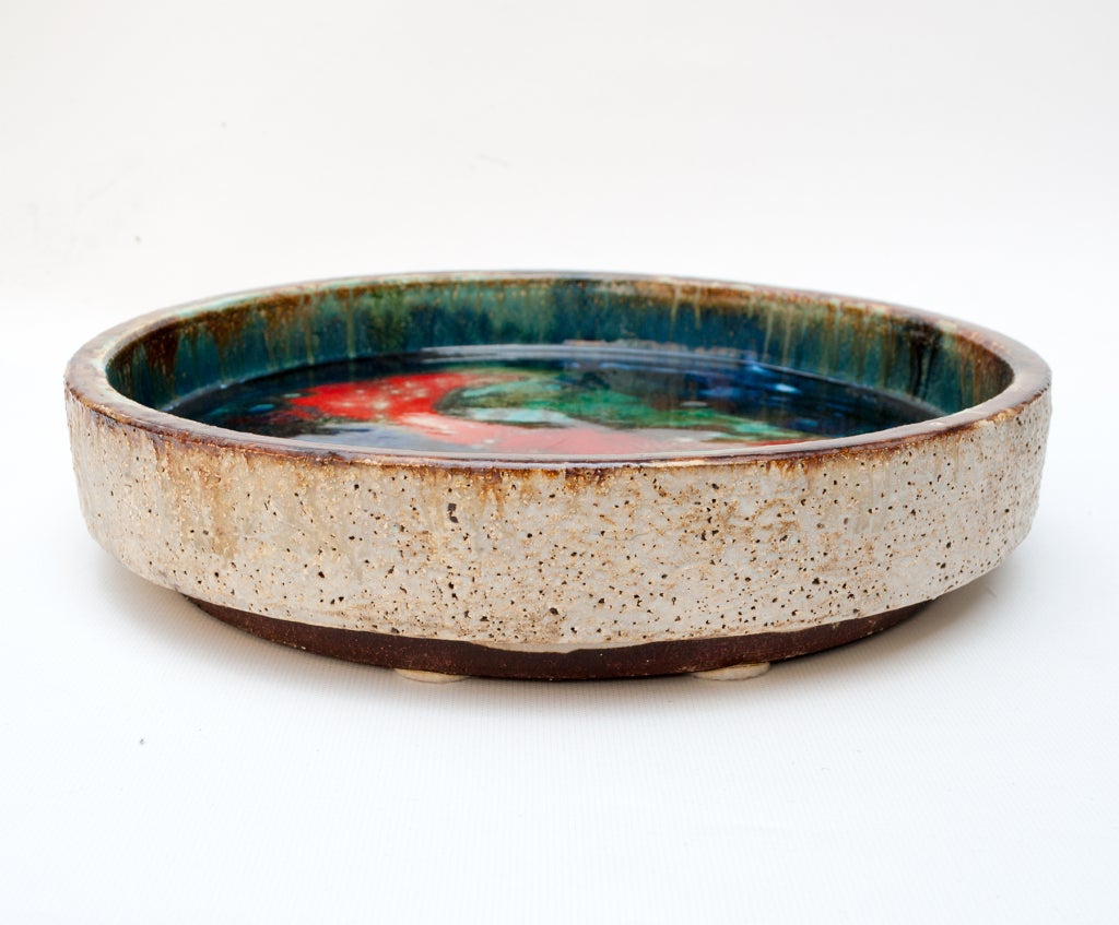 20th Century Large mid-century Swedish glazed ceramic studio charger bowl